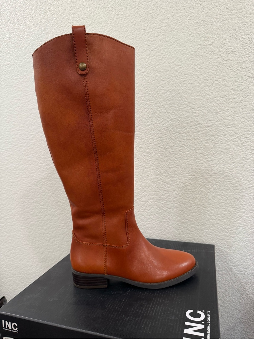 NWT Women’s INC Fawne Tall Leather Riding Boots - Cognac